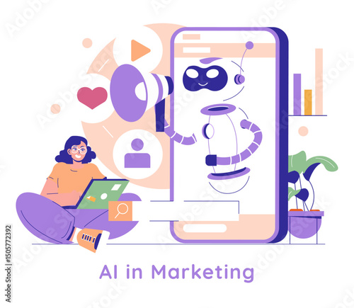 AI In Marketing. Flat Vector Illustration