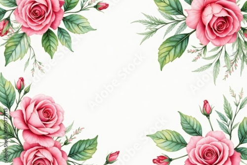 Delicate watercolor roses, lush leaves, seamless repeat, purple, romantic