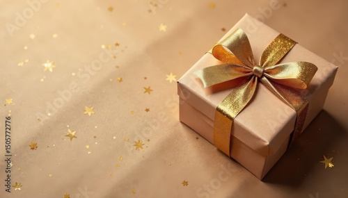 Subtle gold foil gift box pattern on kraft paper, muted, gift box