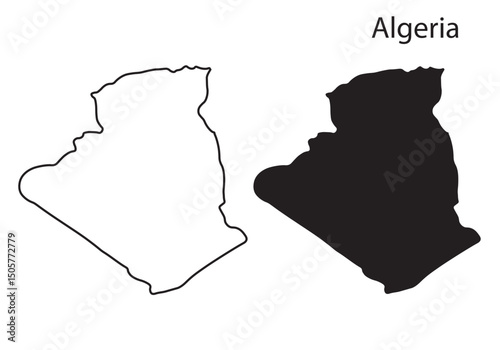 Algeria map vector illustration, Algeria map silhouette, Algeria country Landscape, Black and white Algeria map