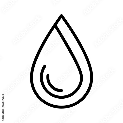 A minimalist line-art vector graphic of a single water drop, designed with smooth, clean curves. The simple, elegant design emphasizes purity, freshness, and nature