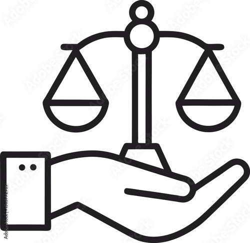 Hands Holding Justice line art vector illustration on transparent background.
