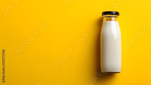 bottle of milk  on Bold Yellow Background