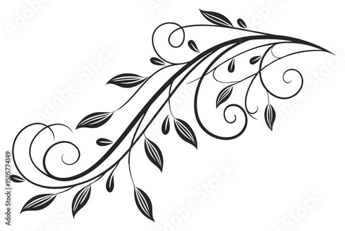 A vintage black floral tribal tattoo design with elegant swirl and leaf elements