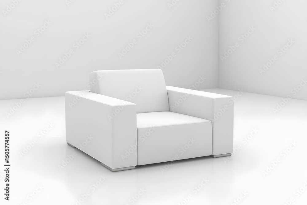 White square large minimalist armchair. Interior design concept. Isolated object on white background. White square large minimalist armchair. Interior design concept. Isolated object on white background.