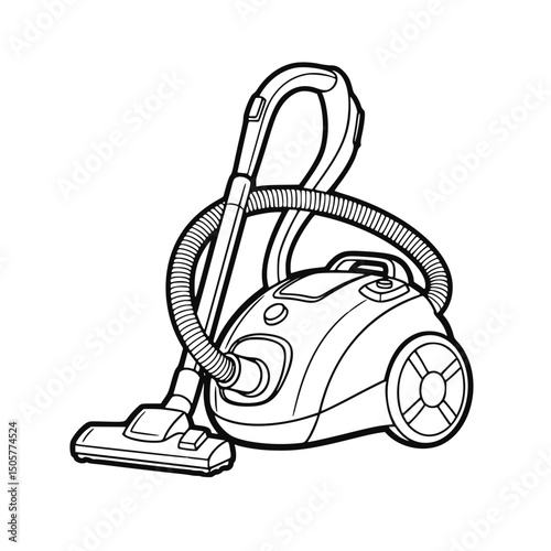 Vacuum cleaner illustration, black and white, for cleaning supplies infographics