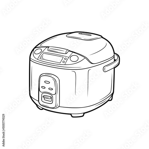 Rice cooker illustration, line art style, monochrome, for cooking blogs