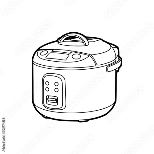 Rice cooker illustration, monochrome, for cooking instructions