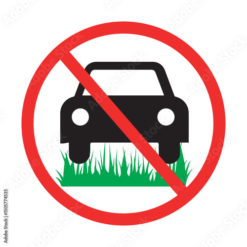 no parking on grass symbol sign for vehicle prohibition and lawn protection warnings