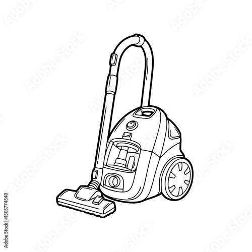 Vacuum cleaner illustration, in black and white, for cleaning supplies manuals