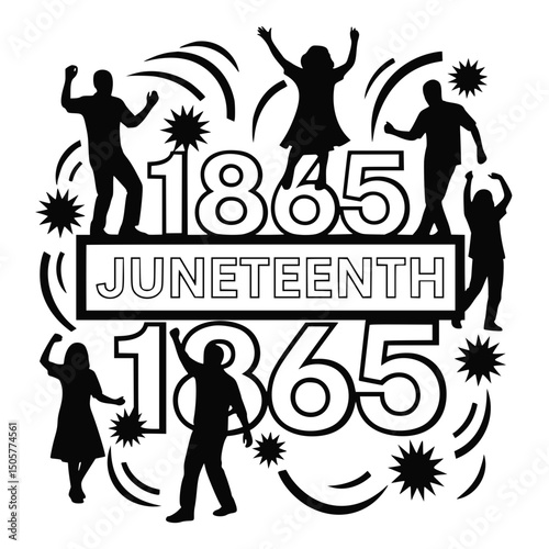 Juneteenth celebration, 1865, silhouettes, design, for social media
