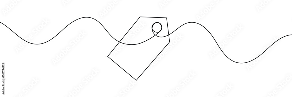 Obraz premium One continuous line drawing of paper tea bag, continuous line drawing of paper tea bag, Discount tag icon line continuous drawing vector. One line price tag icon vector background