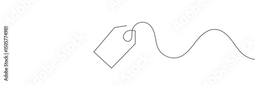 One continuous line drawing of paper tea bag, continuous line drawing of paper tea bag, Discount tag icon line continuous drawing vector. One line price tag icon vector background