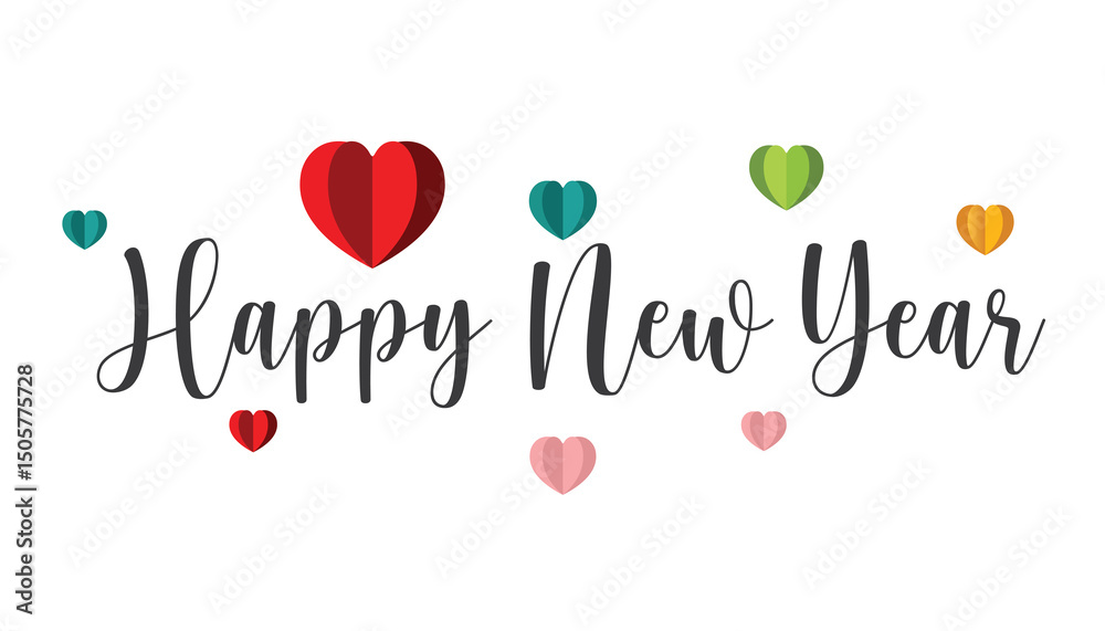 happy new year,Hand drawn typography word happy new year,Hand drawn typography word