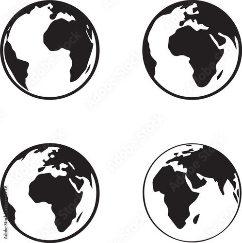 earth vector set, earth vector illustration, earth silhouette vector isolated on white background