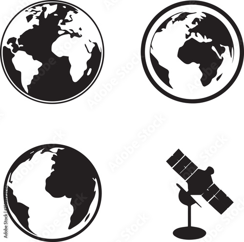 earth vector set, earth vector illustration, earth silhouette vector isolated on white background
