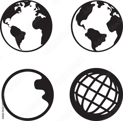 earth vector set, earth vector illustration, earth silhouette vector isolated on white background
