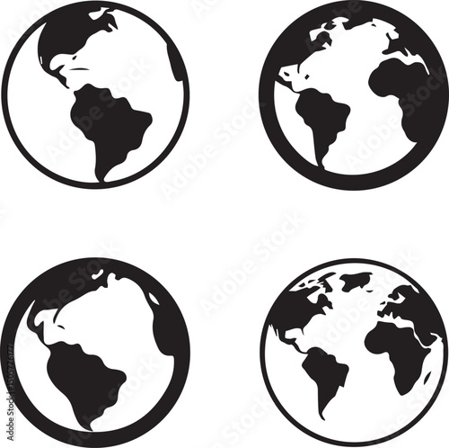 earth vector set, earth vector illustration, earth silhouette vector isolated on white background
