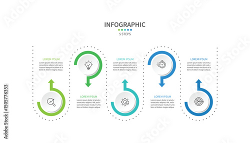 Business infographic template. 5 Step timeline journey. Process diagram, Infographic elements vector illustration.