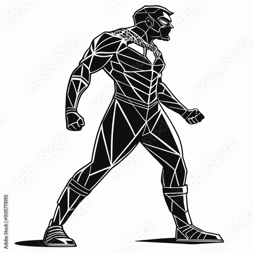 Black panther illustration featuring geometric line art posing in a dynamic and powerful stance