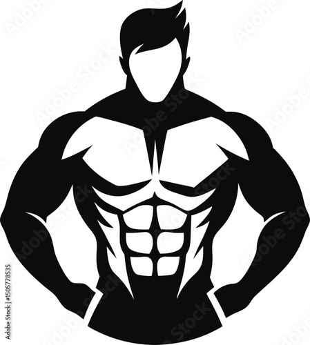 Silhouette illustration of a muscular man with defined abs for fitness and gym branding