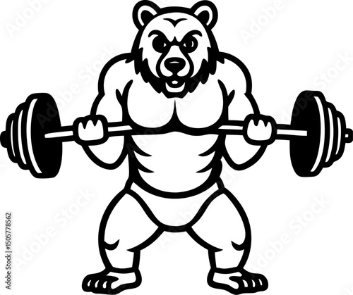 Strong grizzly bear lifting a barbell showing strength and determination for fitness
