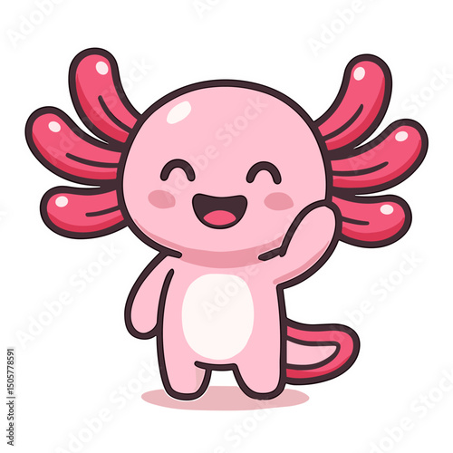 Axolotl Cartoon Cute Pink Salamander Mascot Smile Illustrations