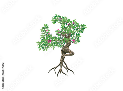 Dryads tree logo. Unique Tree Vector illustration with woman tree shape.