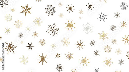 Snowflakes - golden openwork shiny snowflakes, star, 3D rendering.