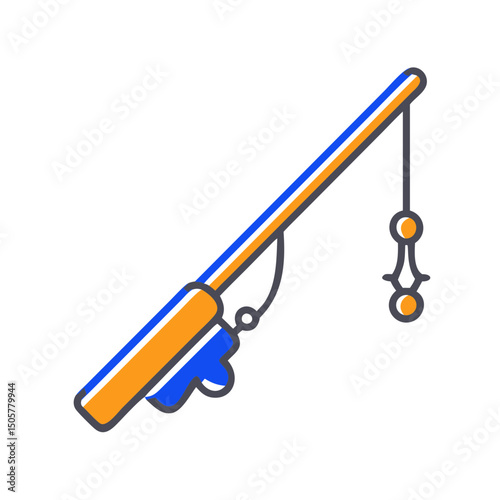 Fishing rod icon, simple design, orange and blue colors, for websites and apps