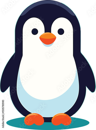 Cute Cartoon Penguin Icon – Flat Vector Illustration on White Background