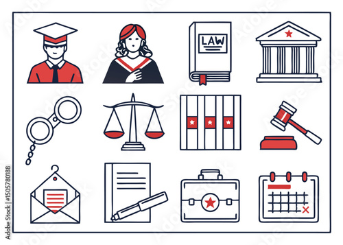 Law and Justice Line Icons – Legal Symbols and Judiciary Concepts
