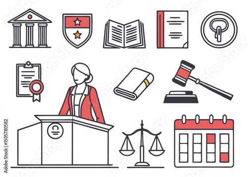 Law and Justice Line Icons – Legal Symbols and Judiciary Concepts