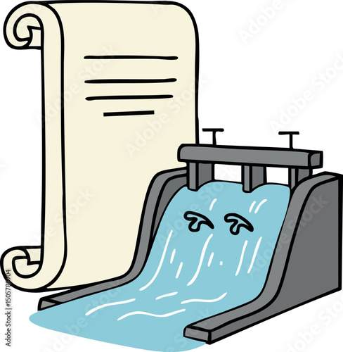 Water Flow Control Gate with Scroll Paper Document Illustration Vector Design 
