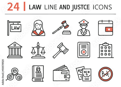 Law and Justice Line Icons – Legal Symbols and Judiciary Concepts
