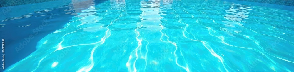 Obraz premium Sparkling blue swimming pool water shimmering under the summer sun, inviting refreshing dips and relaxation Perfect for summer vacation themes and travel blogs , resort, clear