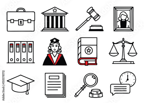 Law and Justice Line Icons – Legal Symbols and Judiciary Concepts