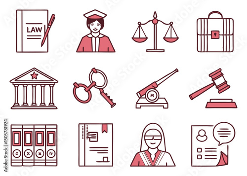 Law and Justice Line Icons – Legal Symbols and Judiciary Concepts