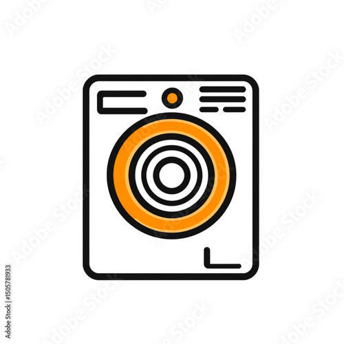 Front-loading washing machine illustration with orange accents  