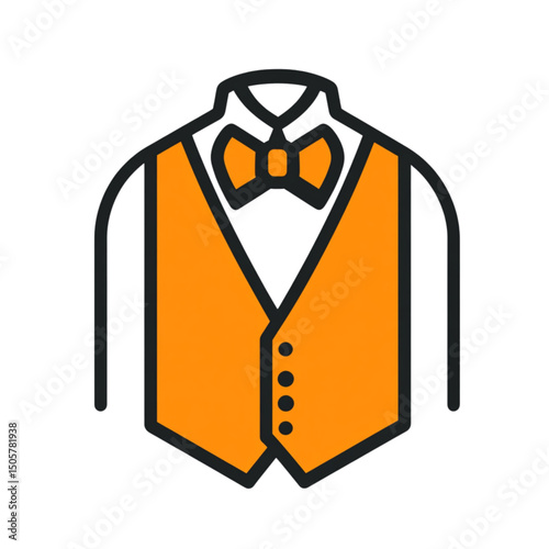 Stylish tuxedo icon with bow tie in orange color scheme  