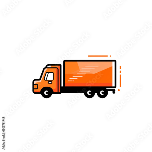 Delivery truck icon in orange color with motion lines  
