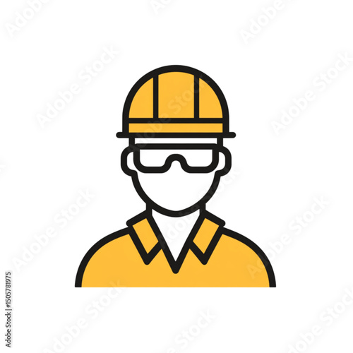 Construction worker in safety gear with hard hat and glasses  