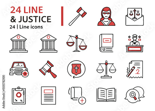 Law and Justice Line Icons – Legal Symbols and Judiciary Concepts