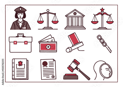 Law and Justice Line Icons – Legal Symbols and Judiciary Concepts