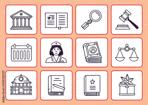 Law and Justice Line Icons – Legal Symbols and Judiciary Concepts