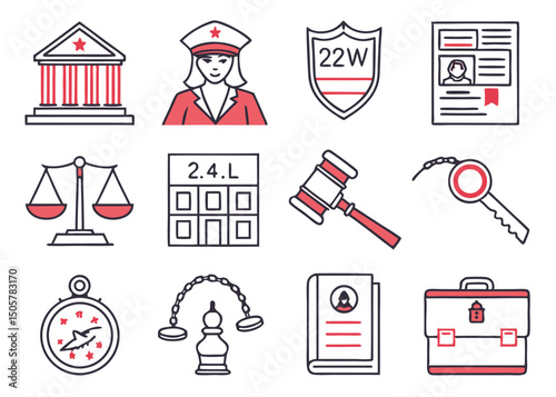 Law and Justice Line Icons – Legal Symbols and Judiciary Concepts