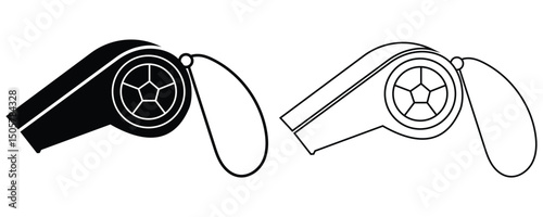 Whistle icon. Referee whistle vector icon. Soccer or football match referee blower whistle vector symbol. Trainer coach blow whistle emblem. Vector illustration.