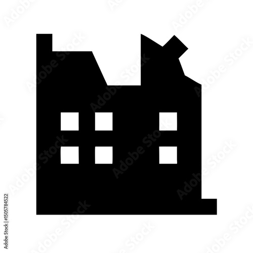 Icon of a damaged building to signify destruction or disrepair