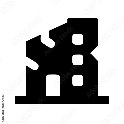Icon of a damaged building to signify destruction or disrepair