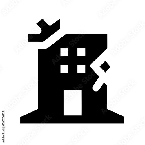 Icon of a damaged building to signify destruction or disrepair